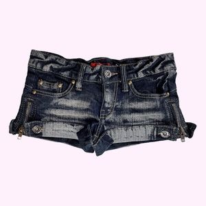 SOLD | Cyber Y2K Japanese brand low rise dark wash micro mini shorts